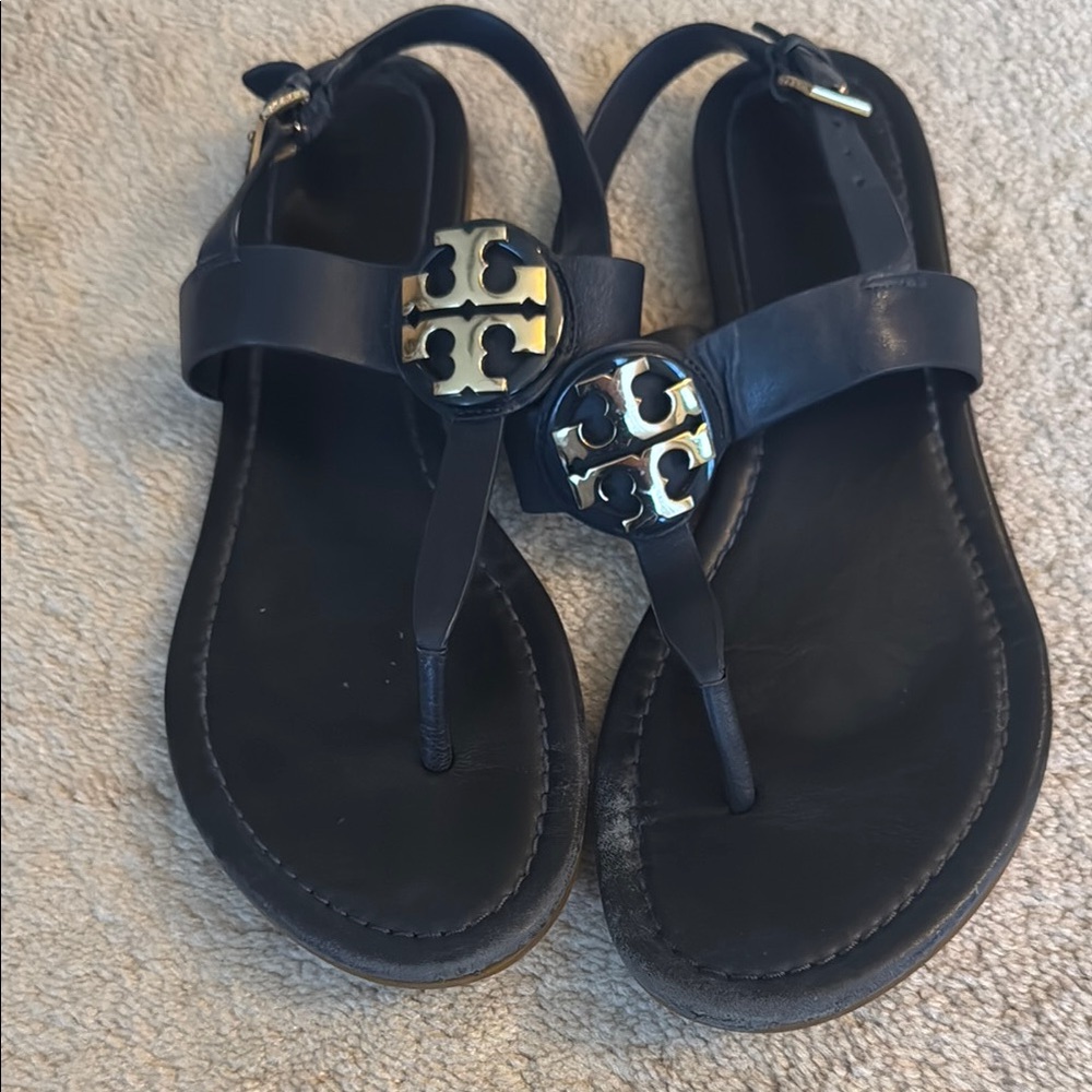 Black Sandals with Gold Accents